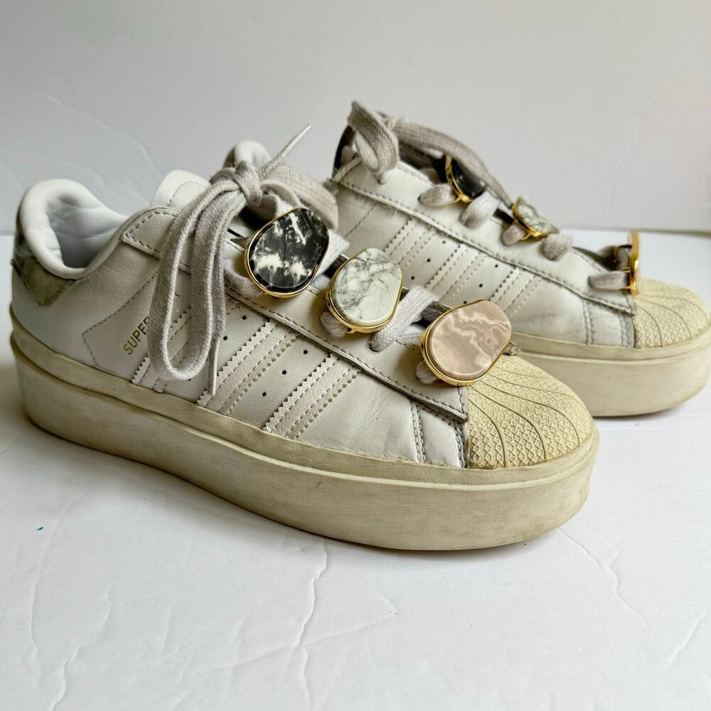 Adidas Superstar Bonega White Platform Sneakers Women’s 6 Marbled Stone Detail